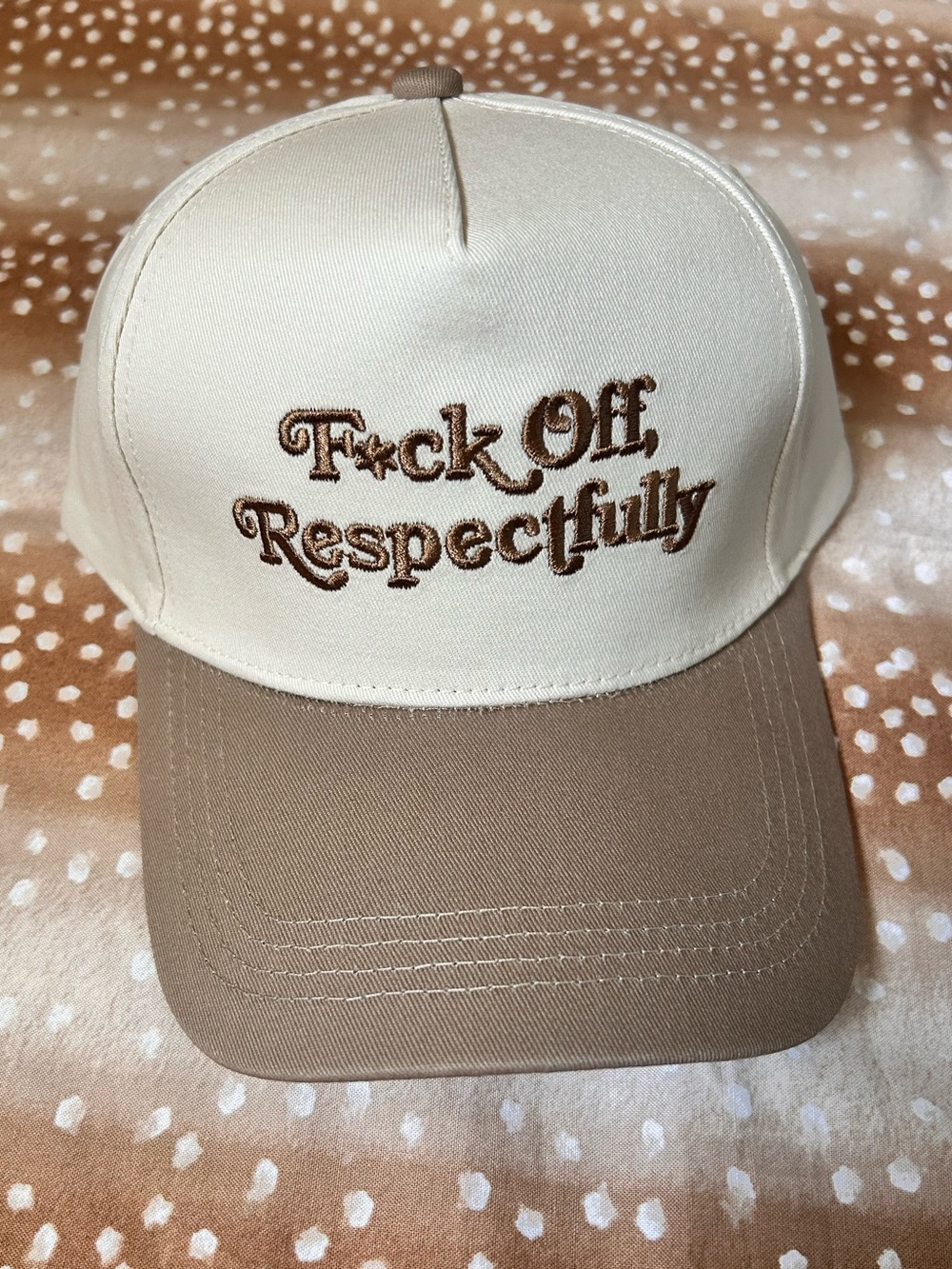 F off Respectfully Embroidered Beige/Tan Baseball Cap, NEW